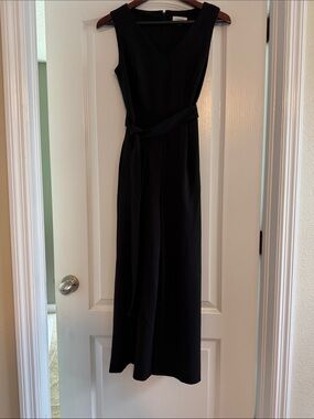 Calvin Klein Black Sleeveless Maxi Romper with Waist Tie